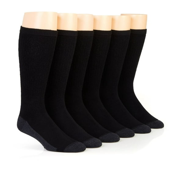 Men's Hanes ULC186 Ultimate Ultra Cushion Crew Socks - 6 Pack (Black 6-12)