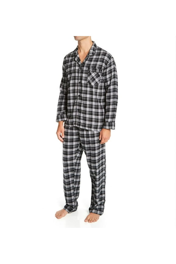 Men's Hanes Ultimate® Plaid Flannel Pajama Set Color: Black Plaid Size: M