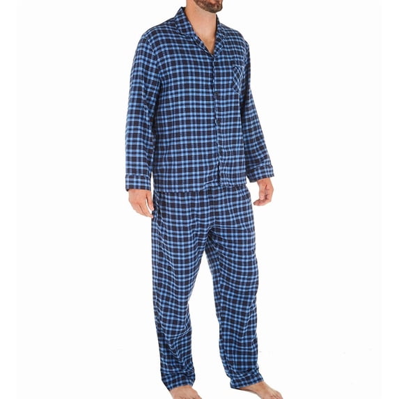 Men's Hanes Ultimate® Plaid Flannel Pajama Set Color: Blue Plaid Size: M