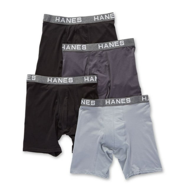 Men's Hanes YFBBB4 Platinum ComfortFlex Fit Boxer Briefs - 4 Pack (Black/Grey Assorted L)
