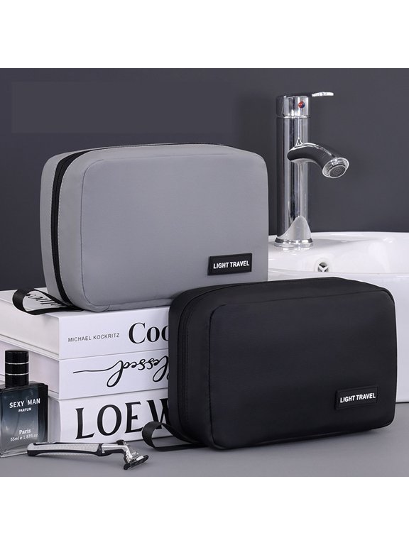 Men's Hanging Water Resistant Travel Toiletry Bag, Multi Compartment Foldable Shaving Dopp Kit