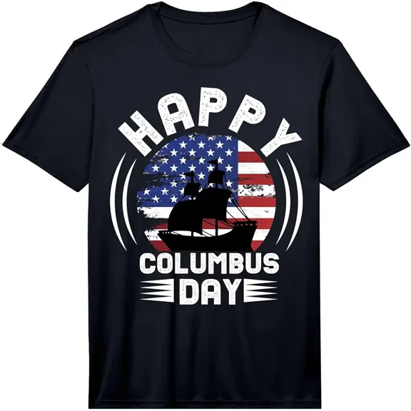 Men's Happy Columbus Day Patriotic Ship Graphic T-Shirt