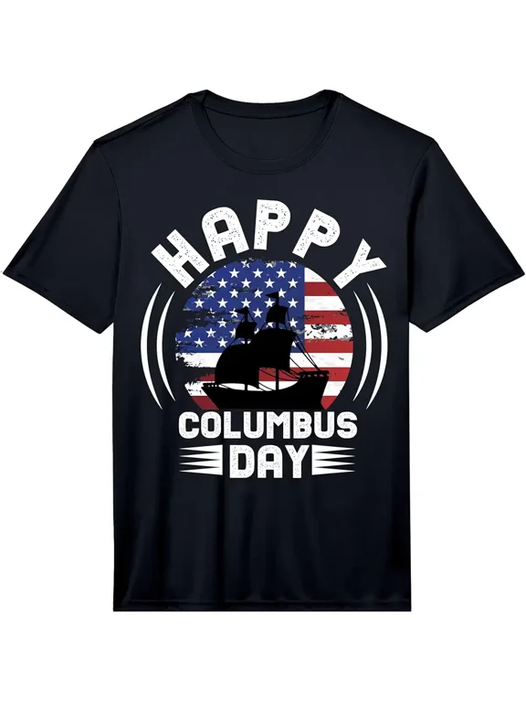 Men's Happy Columbus Day Patriotic Ship Graphic T-Shirt