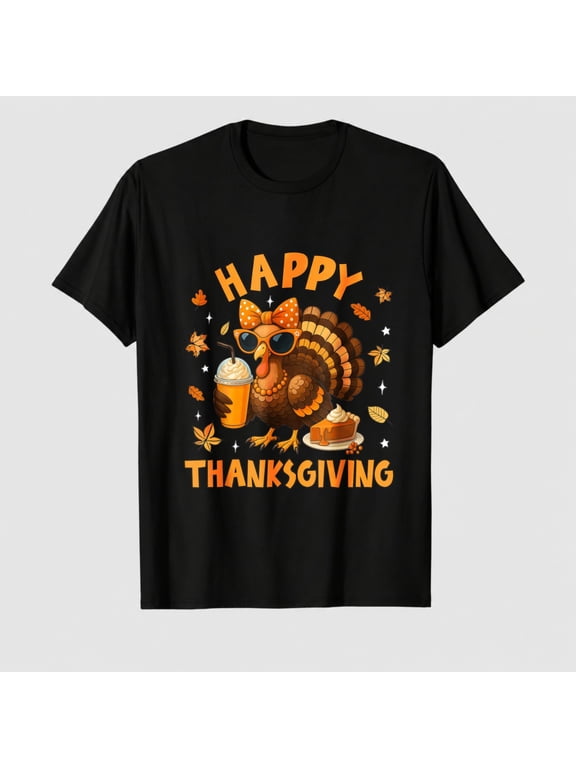 Men's Happy Thanksgiving Turkey T-Shirt, 100% Cotton Short Sleeve Casual Shirt