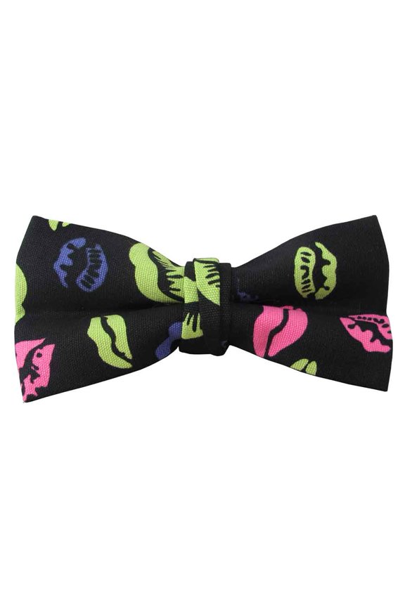 Men's Happy Valentine's Day Neon Lips Kisses Pre-Tied Adjustable Banded Bow Tie