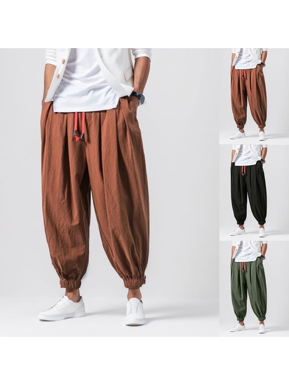 Men's Harem Pants | Fashion Loose Casual Wide Pants for Men with Elasticated Waist Solid Color Comfortable Fit Everyday Wear