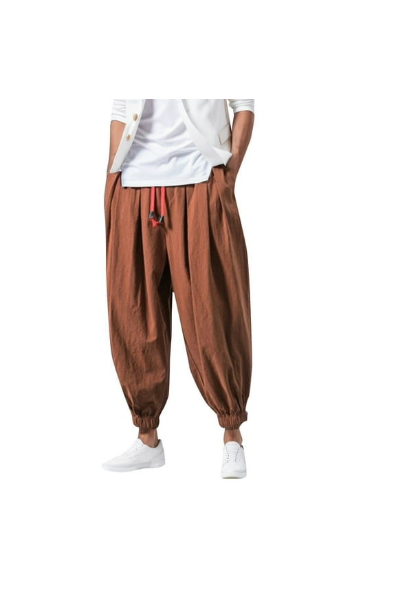 Men's Harem Pants Loose Fit Casual Elastic Waist Comfortable Wide Leg Breathable Lightweight Streetwear