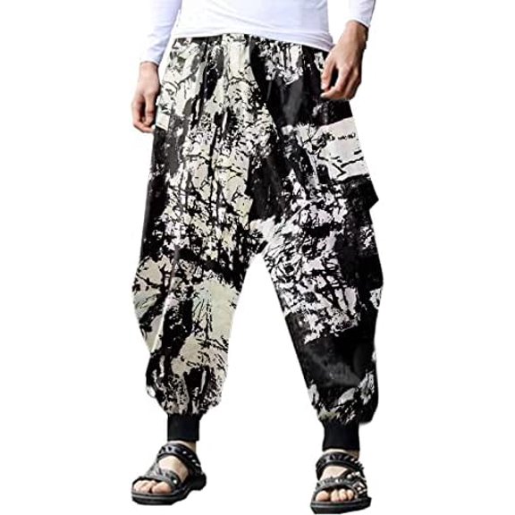 Men's Harem Pants Loose Stretchy Waist Casual Hippie Trousers