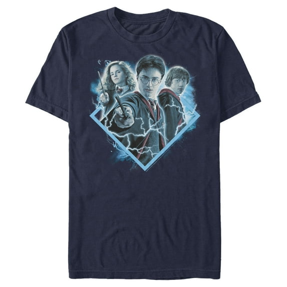 Men's Harry Potter Best Friend Magic Trio Graphic Tee Navy Blue Large