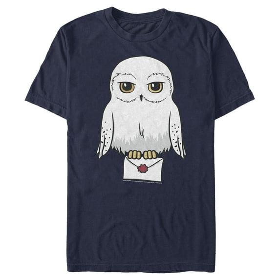 Men's Harry Potter Cartoon Hedwig Letter Graphic Tee Navy Blue 2X Large