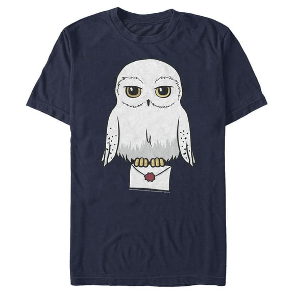 Men's Harry Potter Cartoon Hedwig Letter Graphic Tee Navy Blue 3X Large