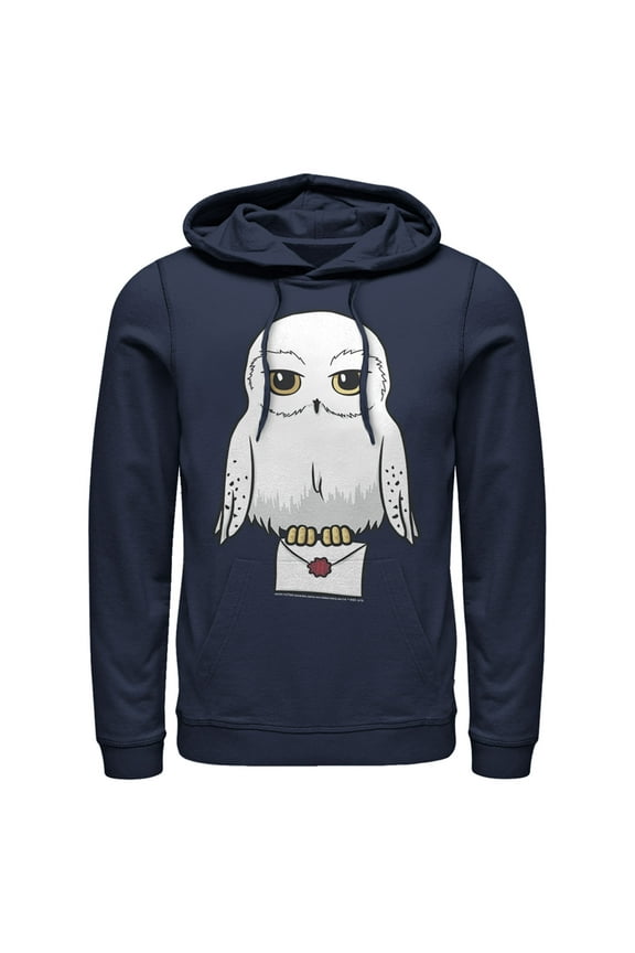 Men's Harry Potter Cartoon Hedwig Letter Pull Over Hoodie Navy Blue Large
