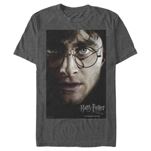 Men's Harry Potter Deathly Hallows Harry Character Poster Graphic Tee Charcoal Heather 3X Large