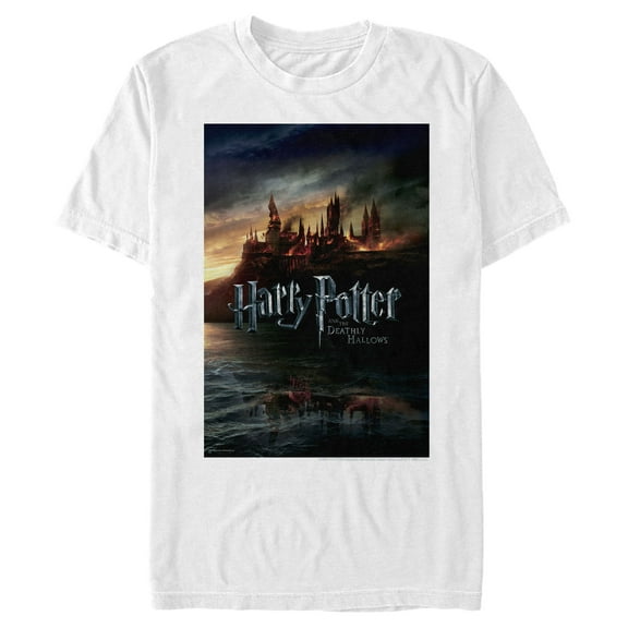 Men's Harry Potter Deathly Hallows Hogwarts Poster Graphic Tee White 2X Large
