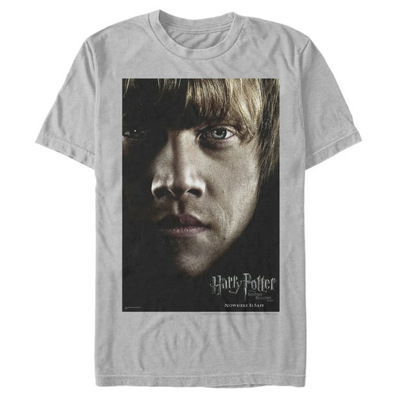 Men's Harry Potter Deathly Hallows Ron Character Poster  Graphic Tee Silver Large
