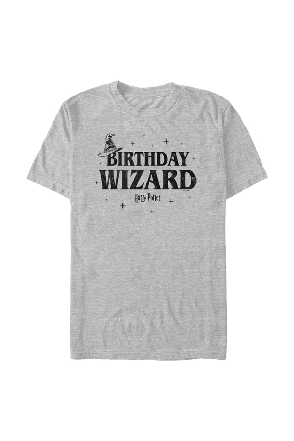 Men's Harry Potter Distressed Birthday Wizard Graphic Tee Athletic Heather Medium