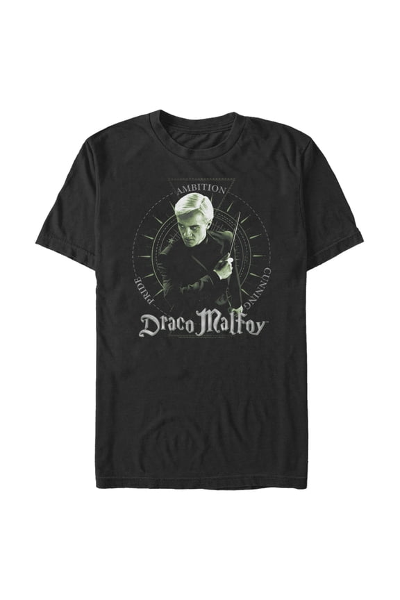 Men's Harry Potter Draco Malfoy Pride, Ambition, and Cunning Graphic Tee Black 2X Large