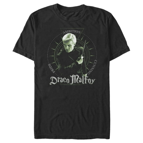 Men's Harry Potter Draco Malfoy Pride, Ambition, and Cunning Graphic Tee Black 2X Large