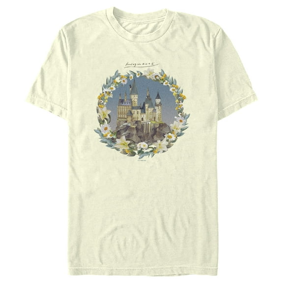 Men's Harry Potter Floral Wreath Hogwarts  Graphic Tee Beige Medium