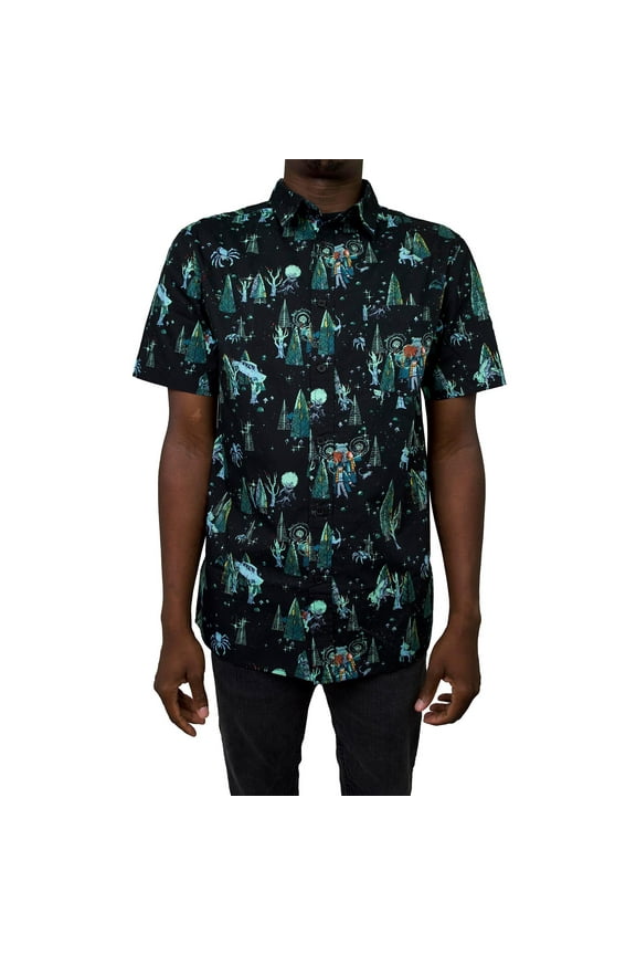 Men's Harry Potter Chamber of Secrets Forbidden Forest Pattern  Button Down Shirt