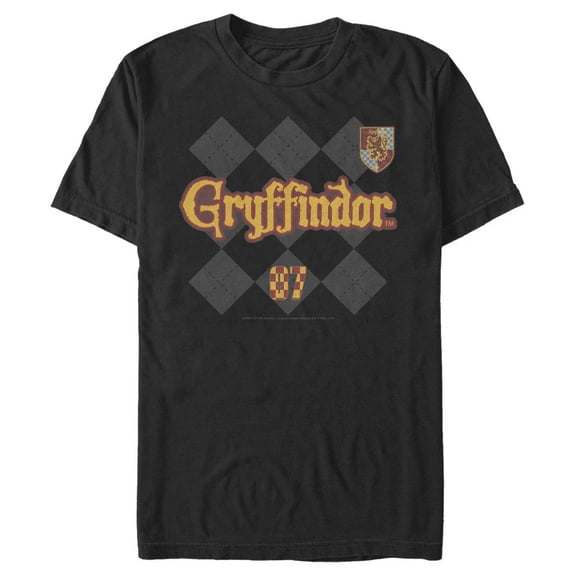 Men's Harry Potter Gryffindor Argyle Print  Graphic Tee Black Medium