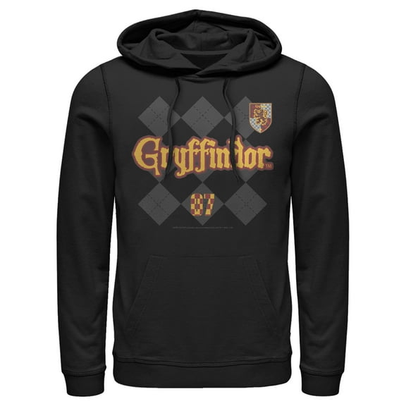 Men's Harry Potter Gryffindor Argyle Print  Pull Over Hoodie Black Medium