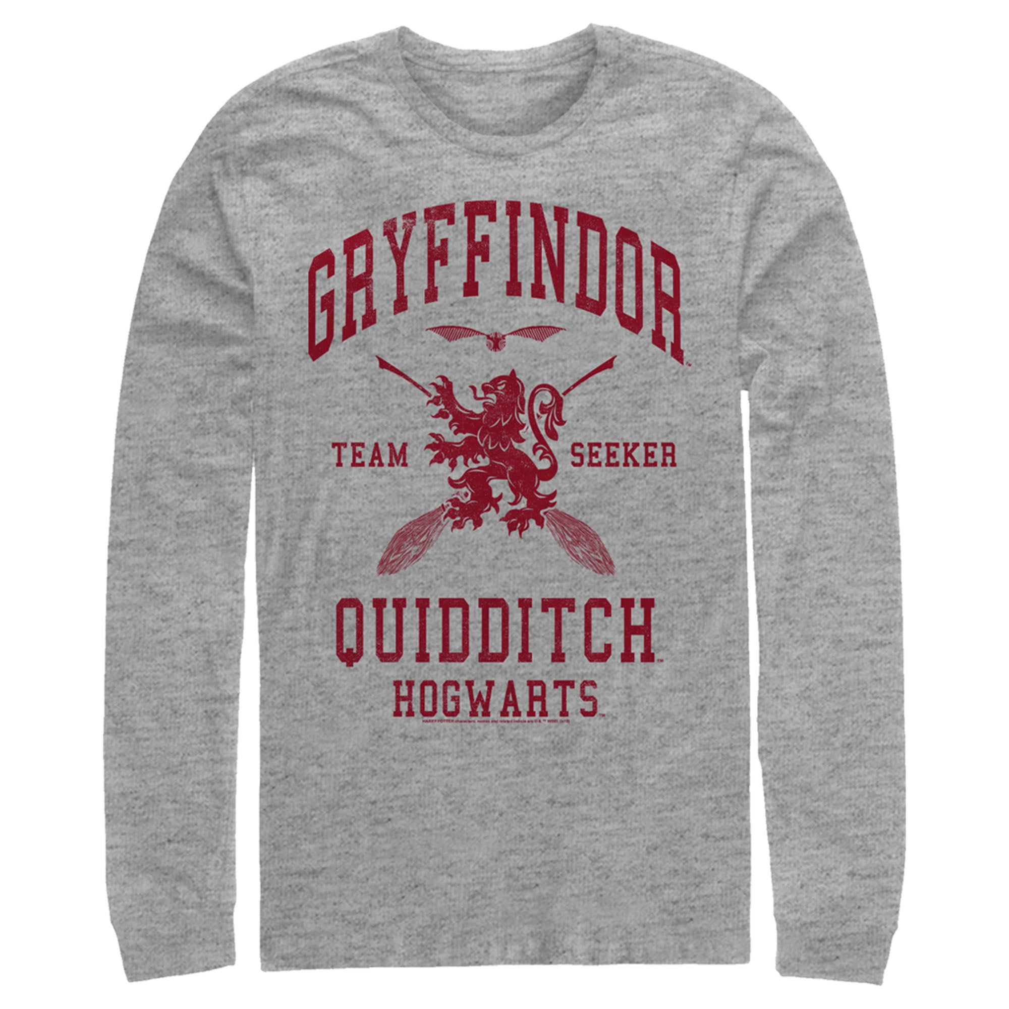 Men\'s Harry Potter Gryffindor Quidditch Seeker Heather Long Medium Athletic Sleeve Shirt Team