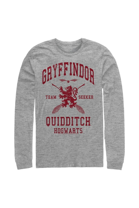 Men's Harry Potter Gryffindor Quidditch Team Seeker Long Sleeve Shirt Athletic Heather Medium