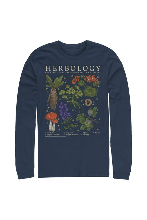 Men's Harry Potter Hogwarts Herbology  Long Sleeve Shirt Navy Blue 2X Large