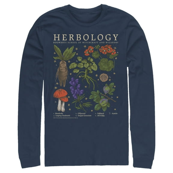 Men's Harry Potter Hogwarts Herbology Long Sleeve Shirt Navy Blue Small