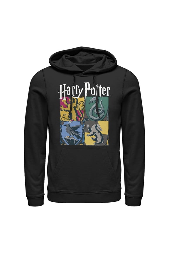 Men's Harry Potter Hogwarts Houses Vintage Collage Pull Over Hoodie Black 2X Large