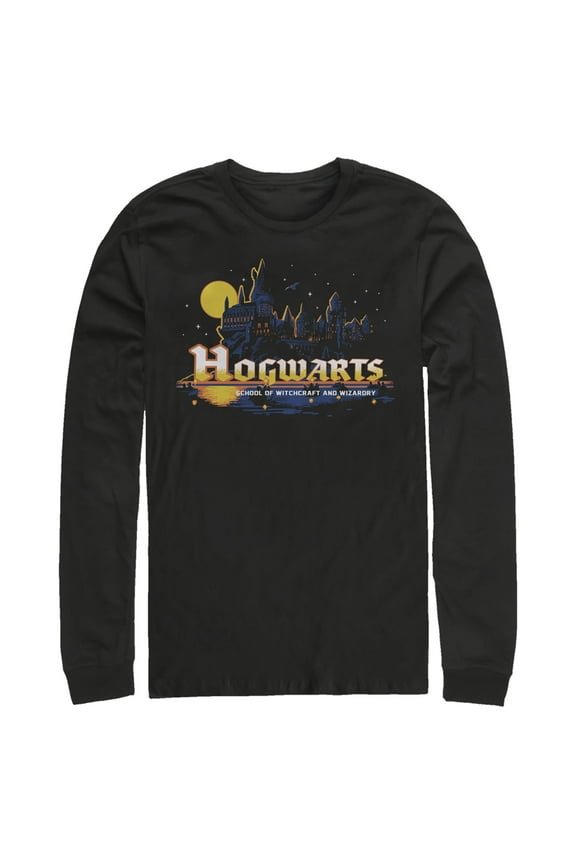 Men's Harry Potter Hogwarts Illuminating Moon Long Sleeve Shirt Black Medium