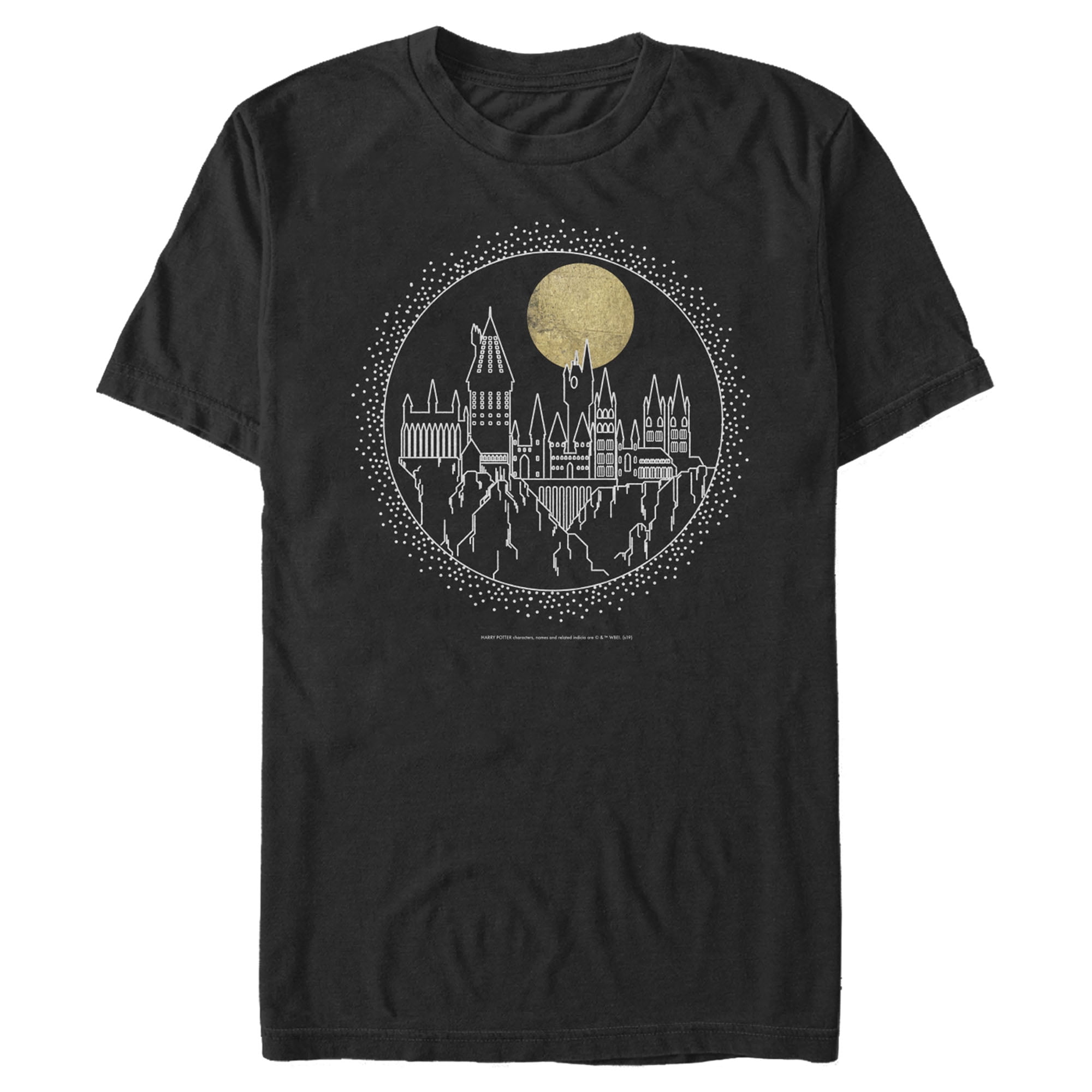 Men\'s Harry Potter Hogwarts Line Art Moonrise Graphic Tee Black X Large