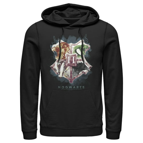 Men's Harry Potter Hogwarts Watercolor Symbols  Pull Over Hoodie Black 3X Large