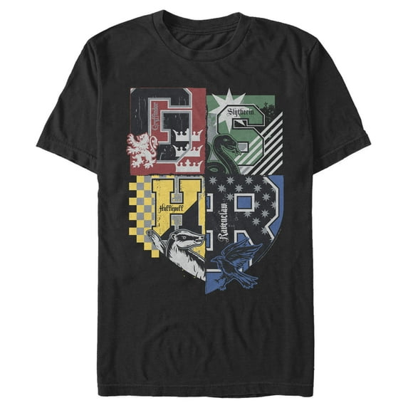Men's Harry Potter House Crests Shield Graphic Tee Black 3X Large