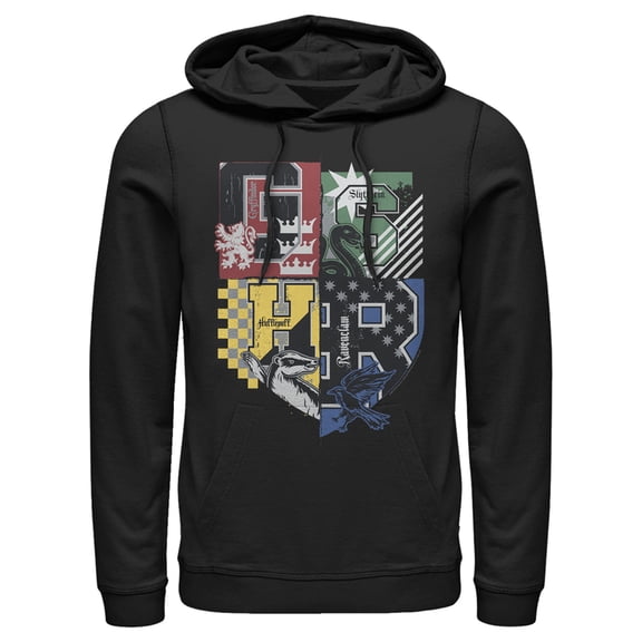 Men's Harry Potter House Crests Shield Pull Over Hoodie Black Small