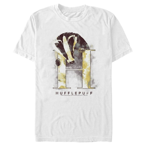 Men's Harry Potter Hufflepuff Badger Watercolor  Graphic Tee White Small