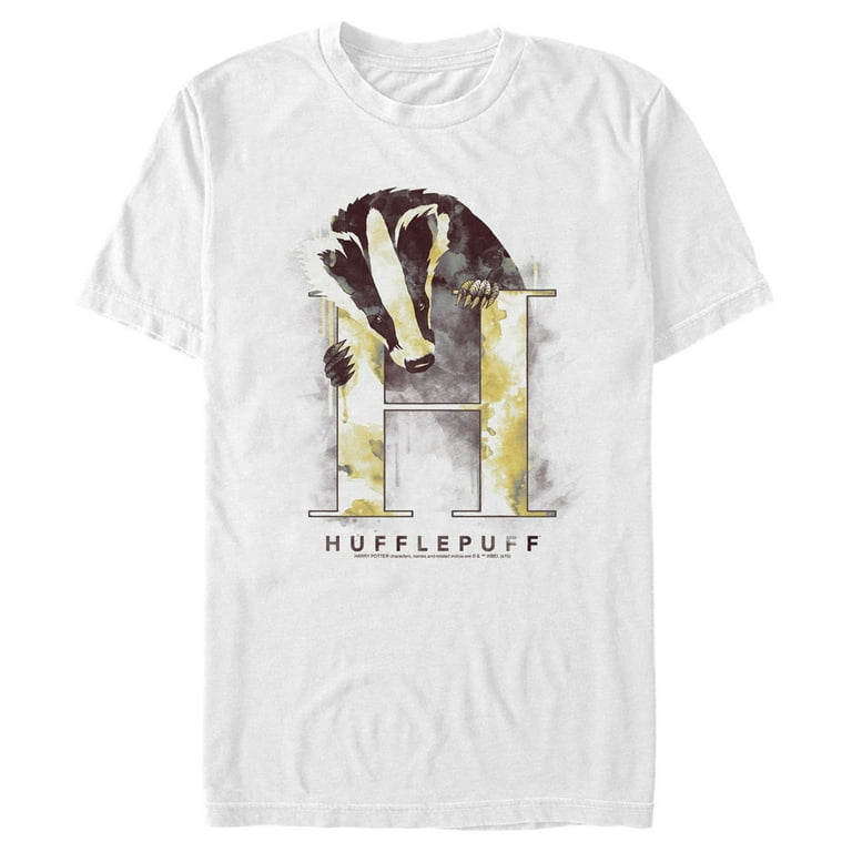 Men's Harry Potter Hufflepuff Badger Watercolor Graphic Tee White