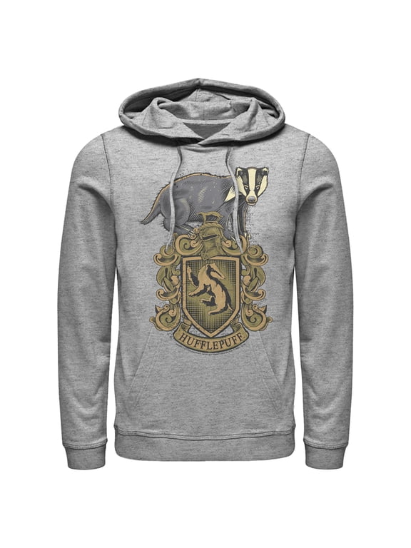 Men's Harry Potter Hufflepuff Crest Pull Over Hoodie Athletic Heather 2X Large