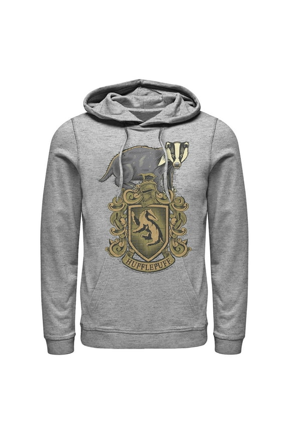 Men's Harry Potter Hufflepuff Crest Pull Over Hoodie Athletic Heather 2X Large
