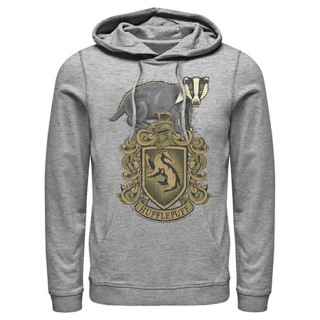 Men's Harry Potter Hufflepuff Crest Pull Over Hoodie Athletic Heather 3X Large