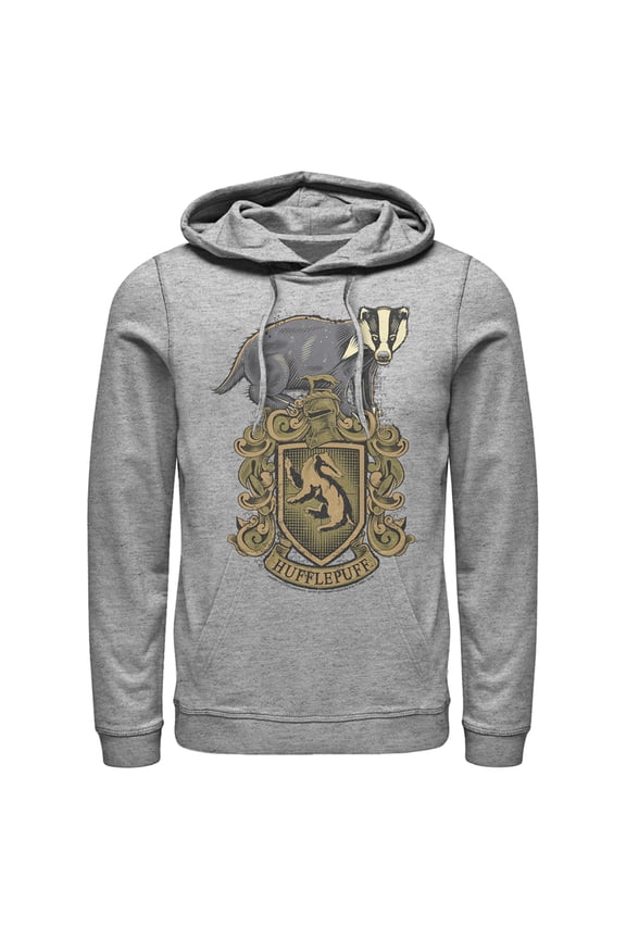 Men's Harry Potter Hufflepuff Crest  Pull Over Hoodie Athletic Heather 3X Large
