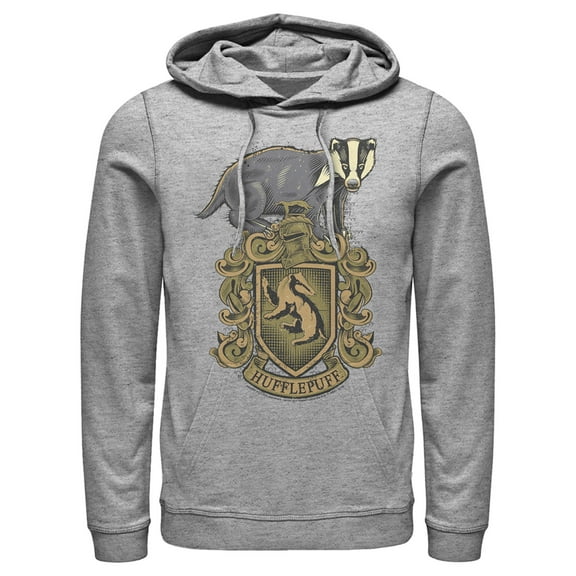 Men's Harry Potter Hufflepuff Crest  Pull Over Hoodie Athletic Heather Large