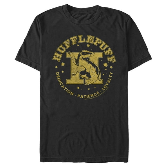 Men's Harry Potter Hufflepuff Dedication, Patience, and Loyalty Graphic Tee Black 2X Large