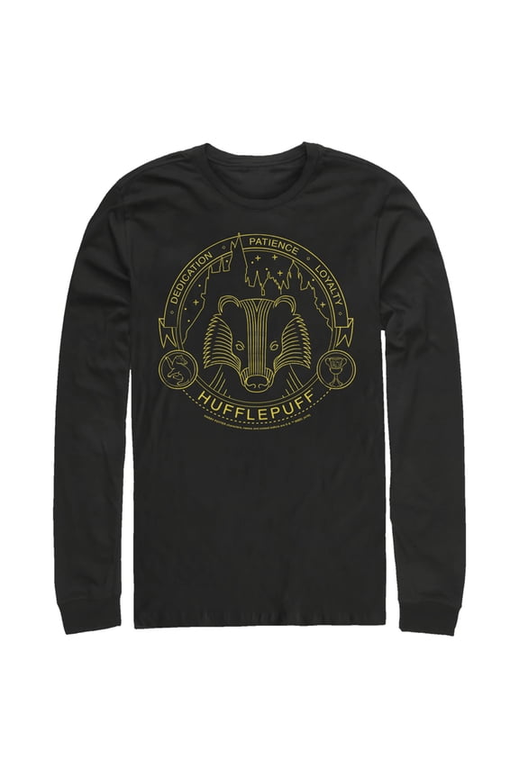 Men's Harry Potter Hufflepuff House Emblem  Long Sleeve Shirt Black Large