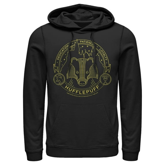 Men's Harry Potter Hufflepuff House Emblem Pull Over Hoodie Black Medium