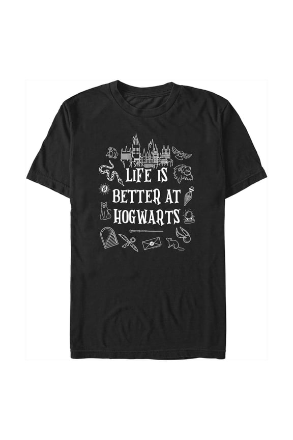 Men's Harry Potter Life is Better at Hogwarts Icons  Graphic Tee Black Large