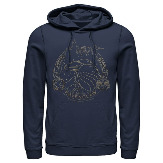 Men's Harry Potter Ravenclaw House Emblem Pull Over Hoodie Navy Blue Small