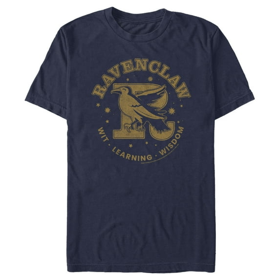 Men's Harry Potter Ravenclaw Wit, Learning, and Wisdom Graphic Tee Navy Blue Large