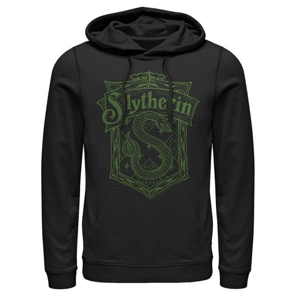 Men's Harry Potter Slytherin Line Art Crest  Pull Over Hoodie Black 2X Large
